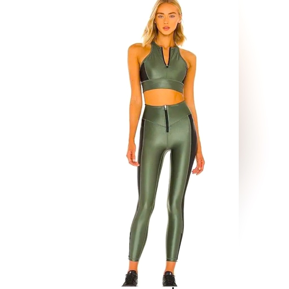 All Access Ultra High Rise Legging Zip Front Faded Army Black Shine Size Medium